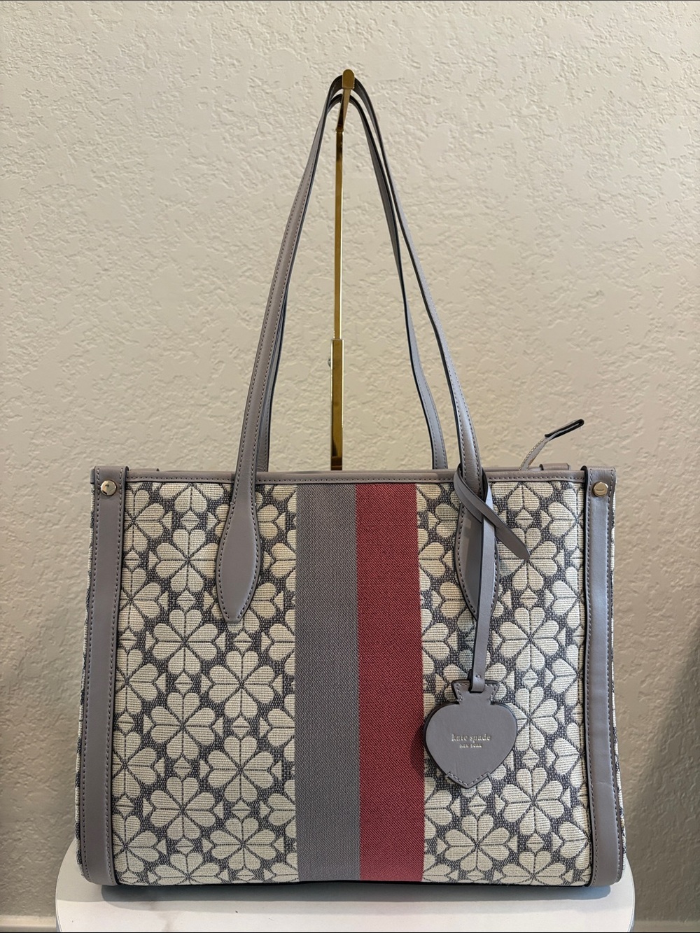 kate spade Gray and Red Floral Stripe Tote